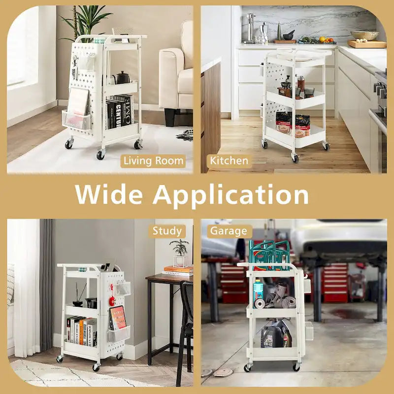 Gymax 3-Tier Utility Storage Cart Metal Rolling Trolley w/ DIY
