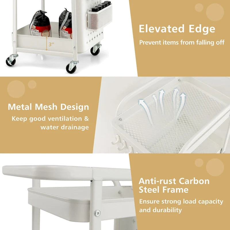 Gymax 3-Tier Utility Storage Cart Metal Rolling Trolley w/ DIY