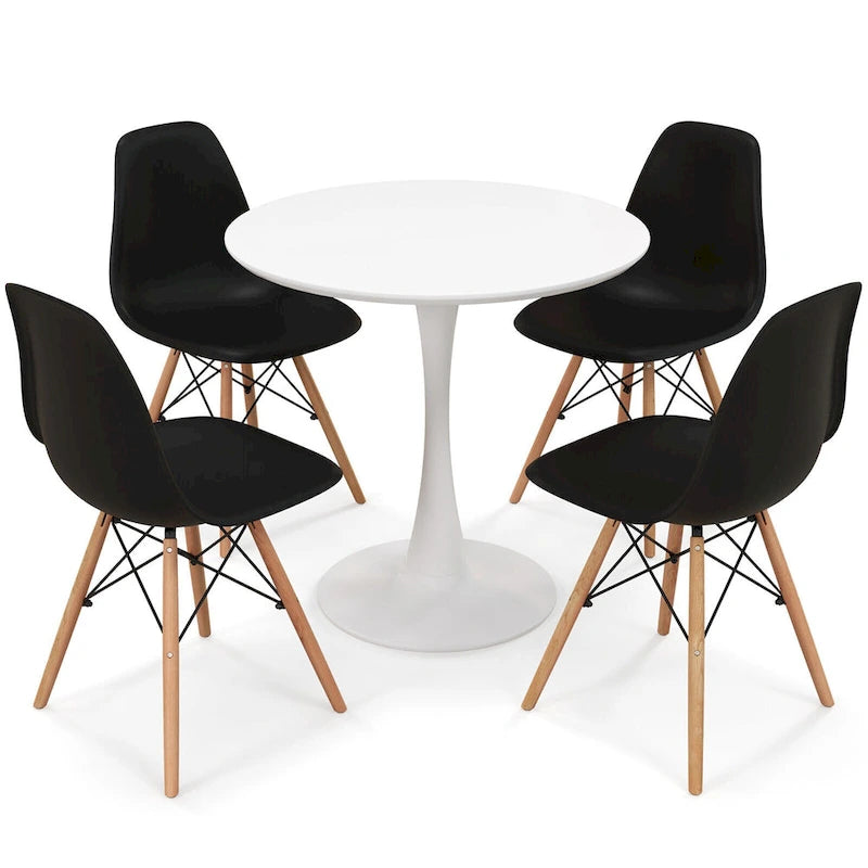 Gymax 5 PCS Dining Set Modern Round Dining Table 4 Chairs for Small