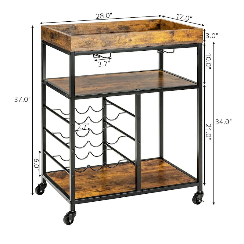 Gymax 3-Tier Rolling Kitchen Serving Cart Utility Trolley w/ Wine - See Details