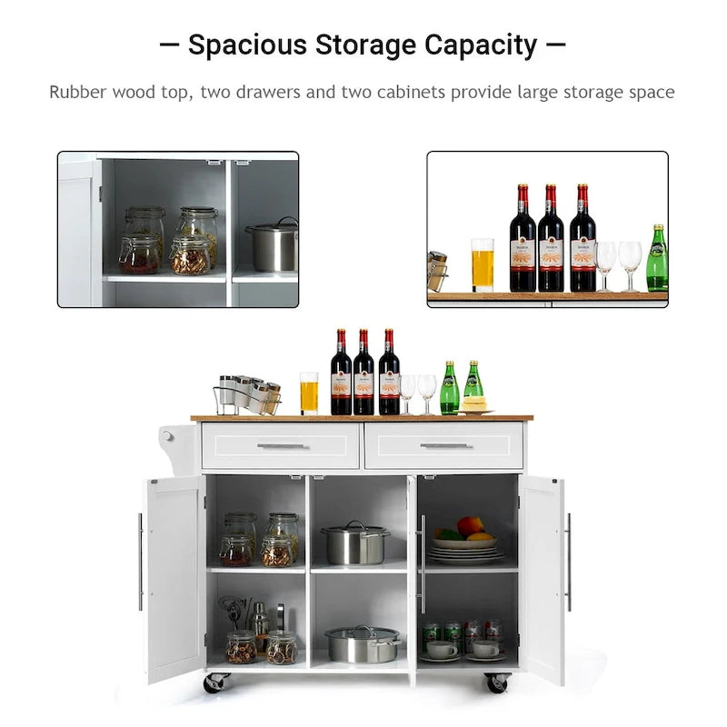 Costway Kitchen Island Trolley Cart Wood Top Rolling Storage Cabinet