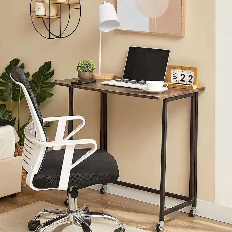 Javlerg Mobile Folding Computer Desk, 31.5 No Assembly Rolling Writing Desk, Space Saving Foldable Laptop Table for Home Office