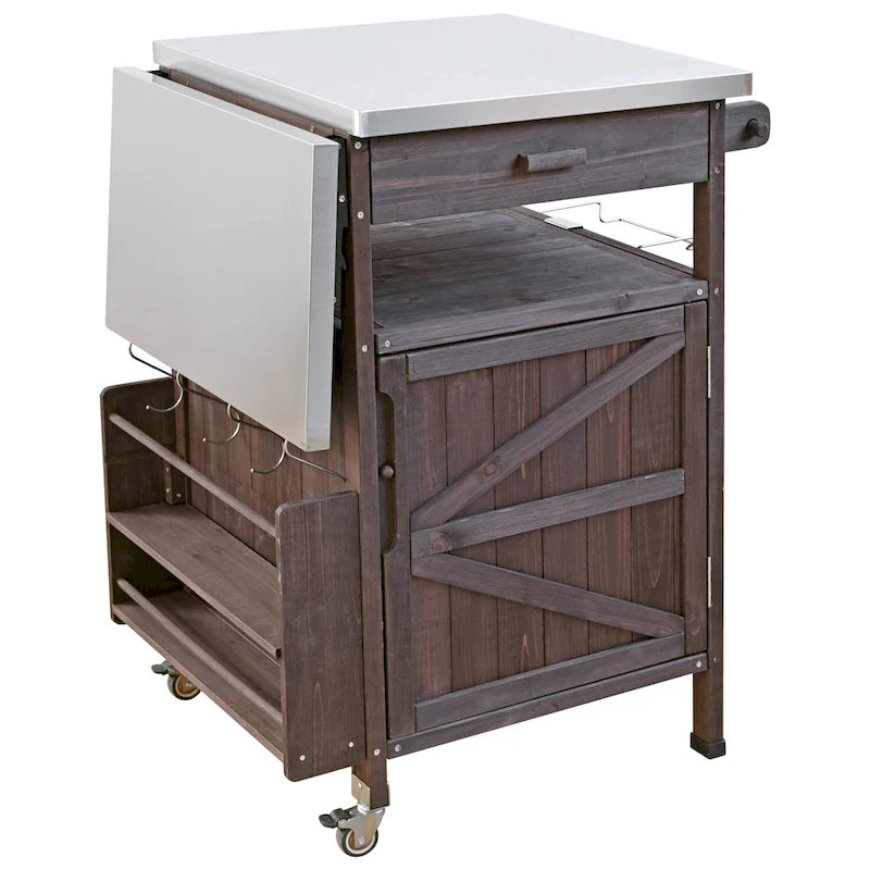 40.5 Outdoor Grill Cart with Stainless Steel Top, Rolling Buffet Serving Cart with Drop Leaf, Patio Kitchen Island Cart