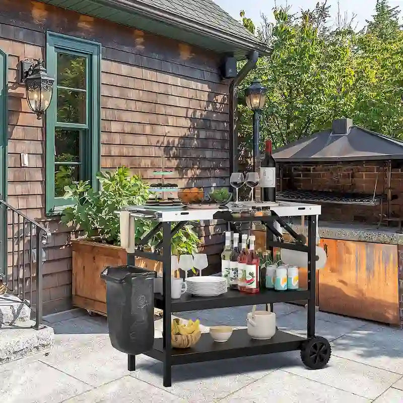 Gymax 3-Shelf Movable Grill Cart Table Home & Outdoor Multifunctional