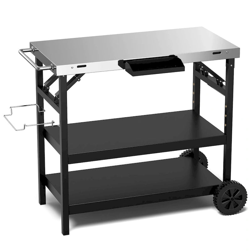 Gymax 3-Shelf Movable Grill Cart Table Home & Outdoor Multifunctional