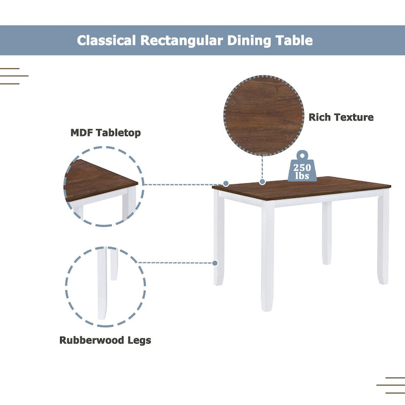 5 Piece Wood Table and Chair Set, Kitchen Dining Table Set for 4 with Rectangle Table and 4 X-Back Upholstered Chairs