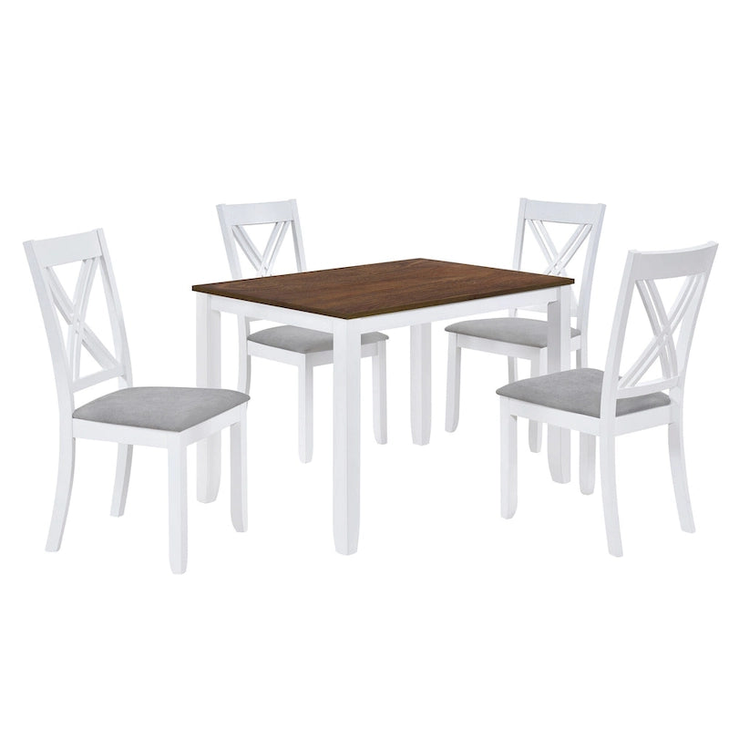 5 Piece Wood Table and Chair Set, Kitchen Dining Table Set for 4 with Rectangle Table and 4 X-Back Upholstered Chairs