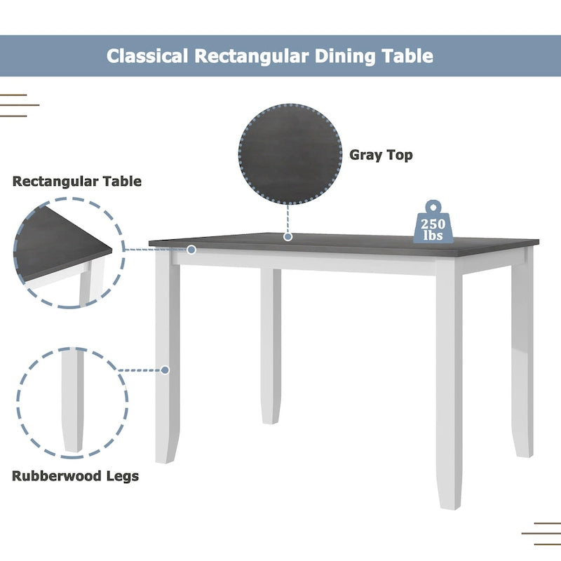 5 Piece Wood Table and Chair Set, Kitchen Dining Table Set for 4 with Rectangle Table and 4 X-Back Upholstered Chairs
