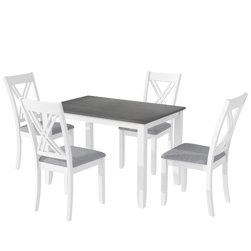 5 Piece Wood Table and Chair Set, Kitchen Dining Table Set for 4 with Rectangle Table and 4 X-Back Upholstered Chairs
