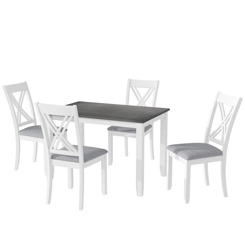 5 Piece Wood Table and Chair Set, Kitchen Dining Table Set for 4 with Rectangle Table and 4 X-Back Upholstered Chairs
