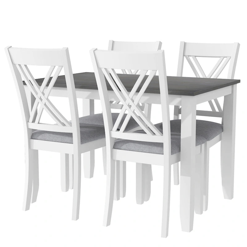 5 Piece Wood Table and Chair Set, Kitchen Dining Table Set for 4 with Rectangle Table and 4 X-Back Upholstered Chairs