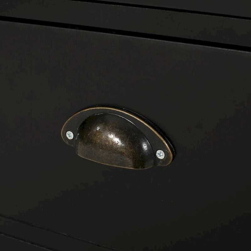 Modern Kitchen Cart with Rubberwood Top, Cabinet Storage, Two Drawers, Three Open Shelves and Lockable Rolling Casters