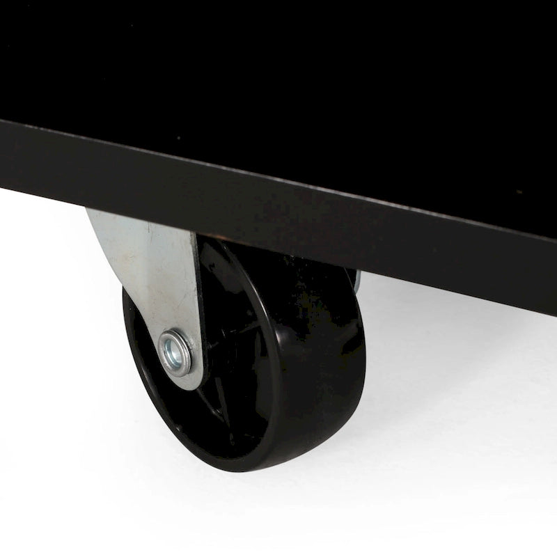Modern Kitchen Cart with Rubberwood Top, Cabinet Storage, Two Drawers, Three Open Shelves and Lockable Rolling Casters