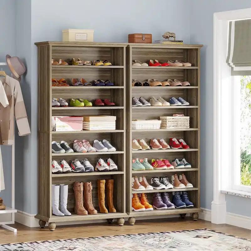 9-Tier Narrow Tall Shoe Storage Cabinet with LED Lighting for Living Room
