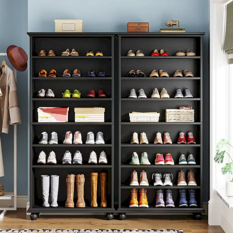 9-Tier Narrow Tall Shoe Storage Cabinet with LED Lighting for Living Room