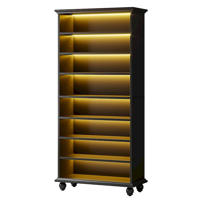 9-Tier Narrow Tall Shoe Storage Cabinet with LED Lighting for Living Room