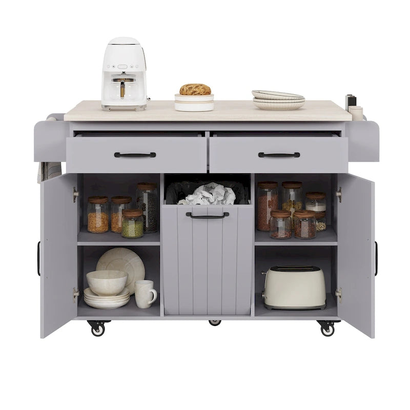 Kitchen Island With Trash Can Storage Cabinet(no include stool)