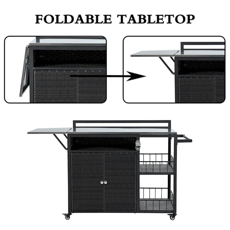 63.5 Outdoor Kitchen Island with Foldable Tabletop and Ample Storage