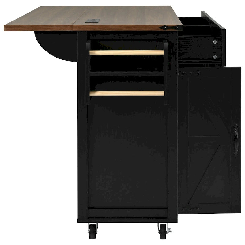 53.5Farmhouse Kitchen Island with Power Outlet, Kitchen Storage Island with Drop Leaf, Spice Rack and Drawer