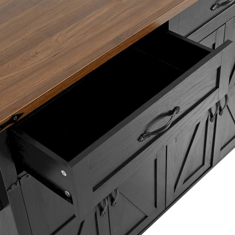 53.5Farmhouse Kitchen Island with Power Outlet, Kitchen Storage Island with Drop Leaf, Spice Rack and Drawer