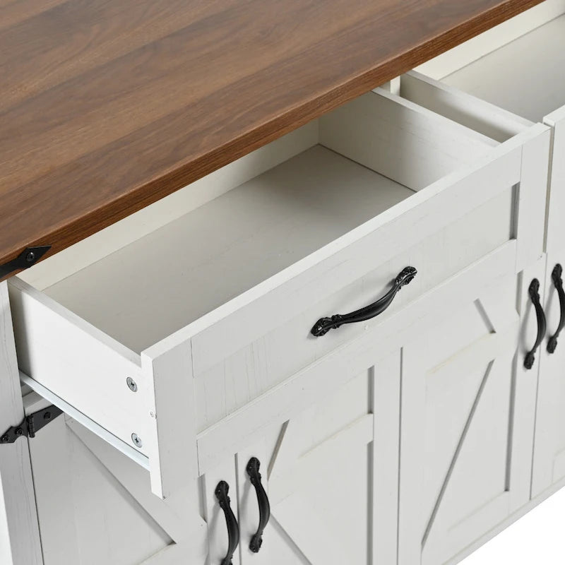 53.5Farmhouse Kitchen Island with Power Outlet, Kitchen Storage Island with Drop Leaf, Spice Rack and Drawer