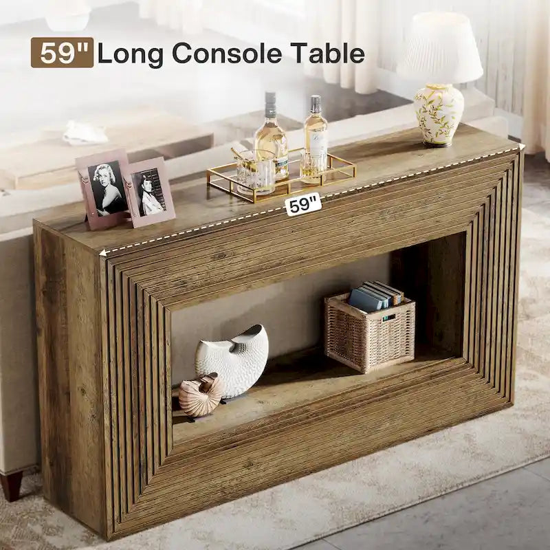 59-Inch Long Console Table for Living Room, Narrow Wood Entryway Table