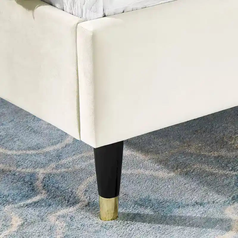 King Size Modern Style Platform Bed with Wingback Design Velvet Headboard for Bedroom