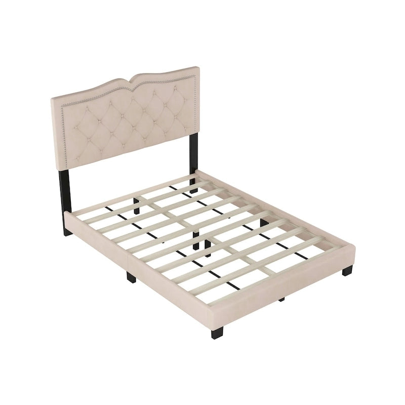 Full Size Modern Velvet Upholstered Platform Bed with Plush Velvet Tufted Headboard for Bedroom