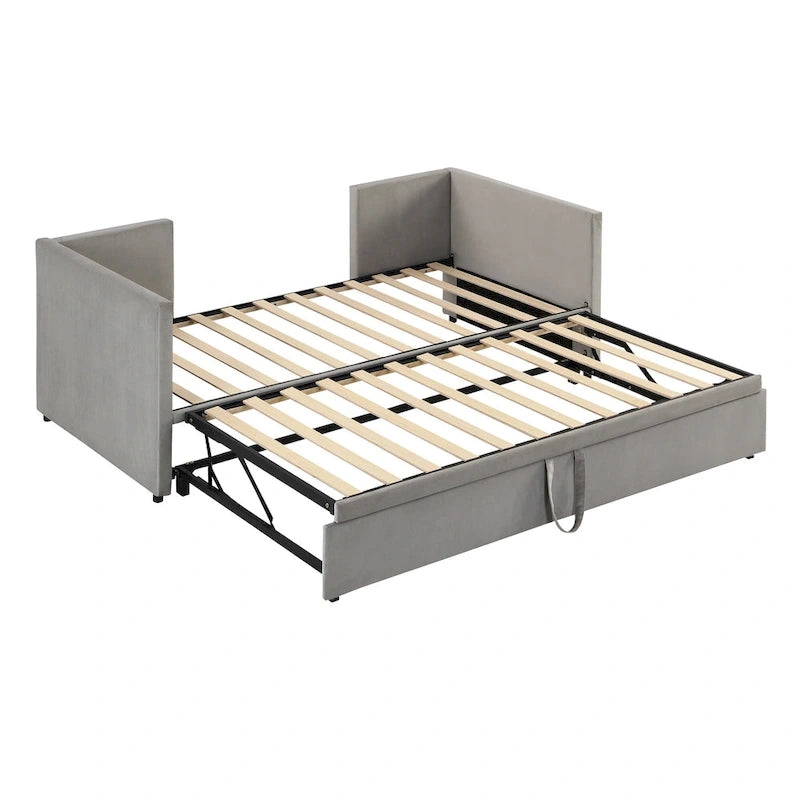 Grey Upholstered Twin Size Daybed with Pop Up Trundle, Multi-Functional Design