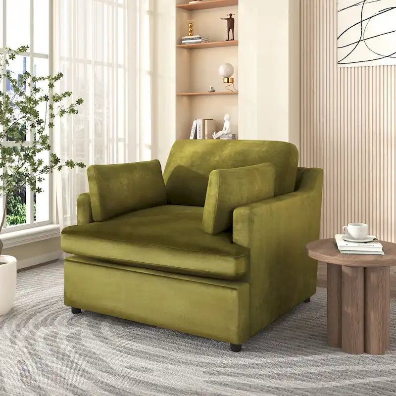 Green Modern 37 Accent chair with Plastic Legs and Pillows for Living Room