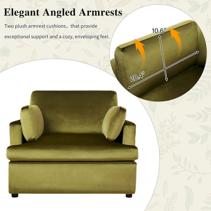 Green Modern 37 Accent chair with Plastic Legs and Pillows for Living Room