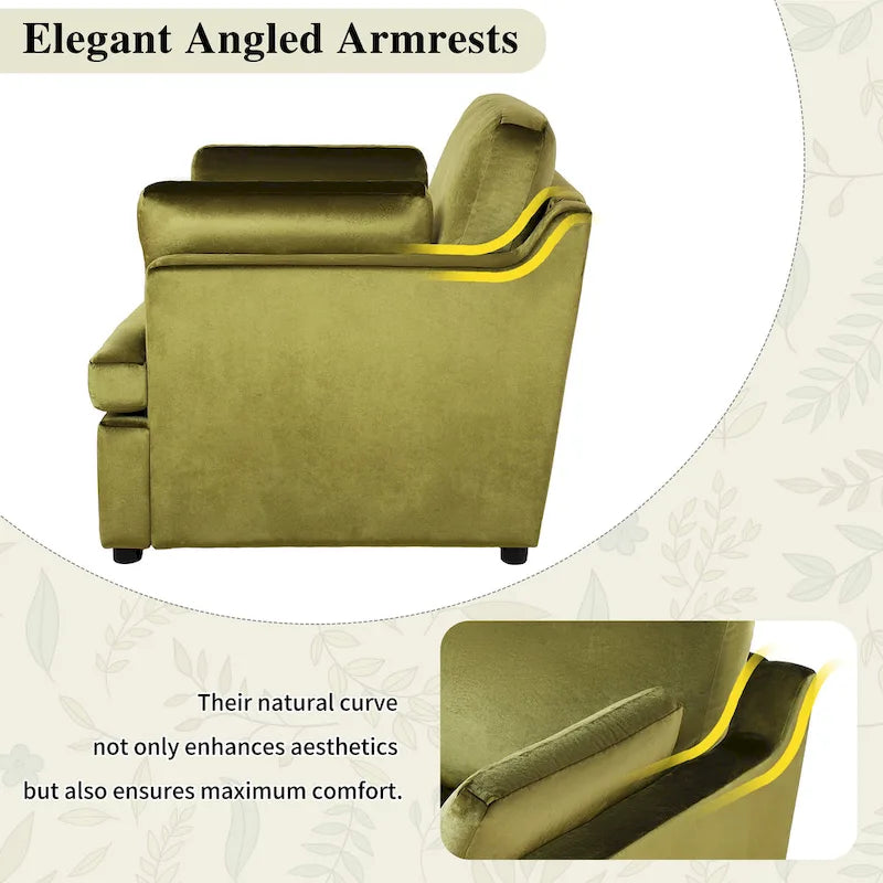Green Modern 37 Accent chair with Plastic Legs and Pillows for Living Room