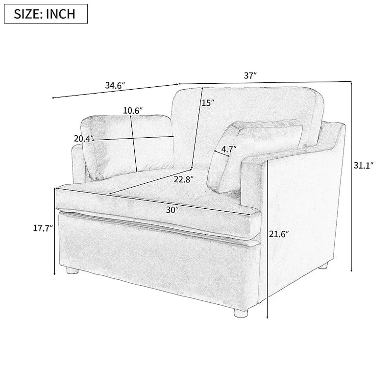 Green Modern 37 Accent chair with Plastic Legs and Pillows for Living Room