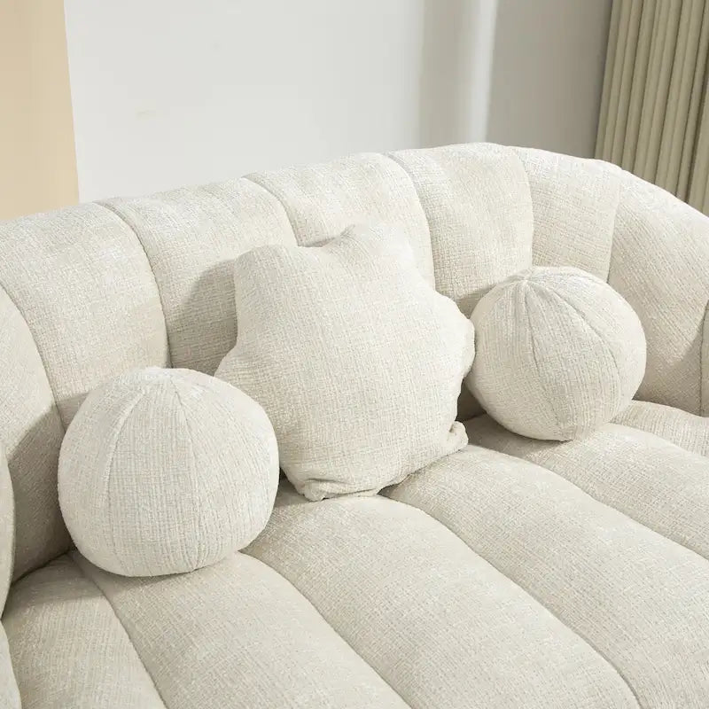 White 63.78 Chenille Lounge Chair with Foam Filling and Pillows