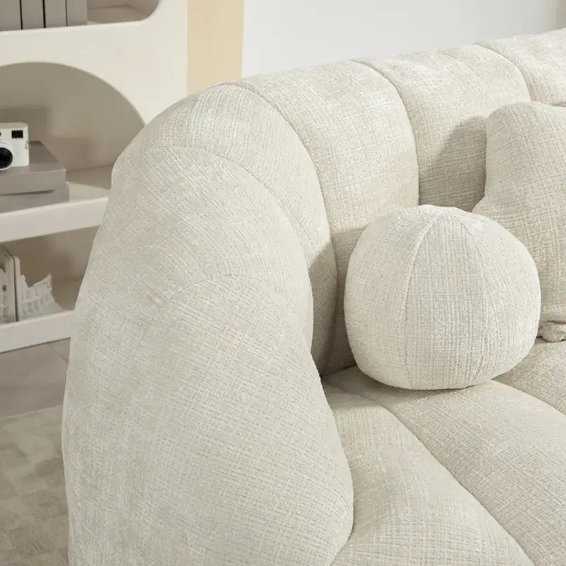 White 63.78 Chenille Lounge Chair with Foam Filling and Pillows