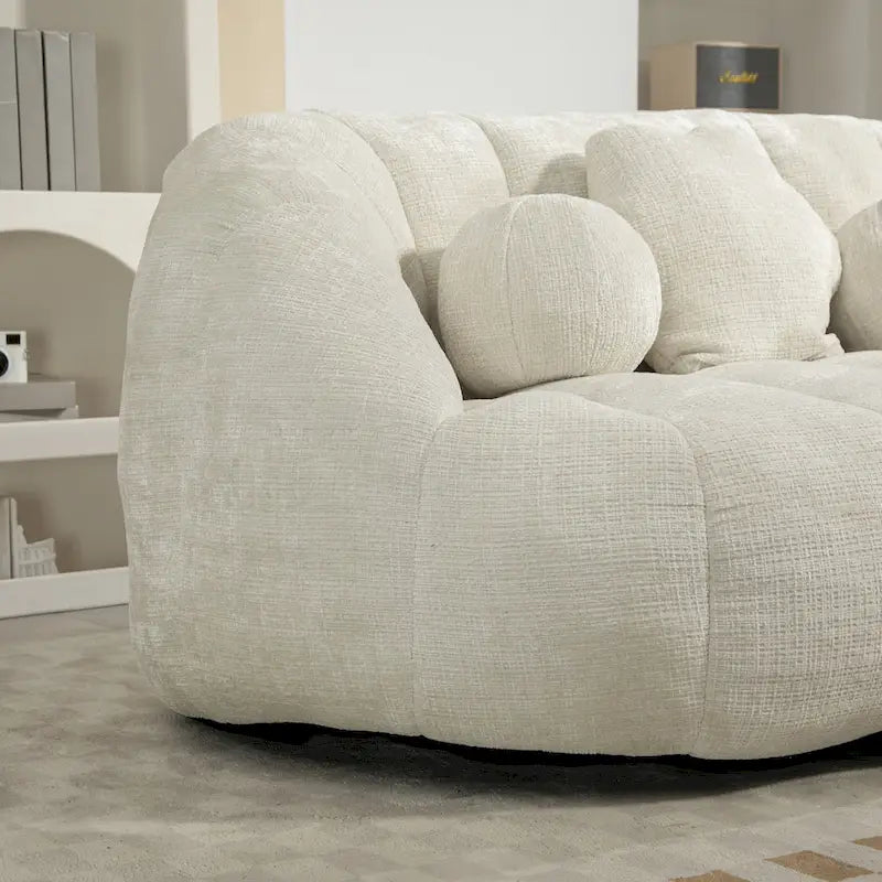 White 63.78 Chenille Lounge Chair with Foam Filling and Pillows