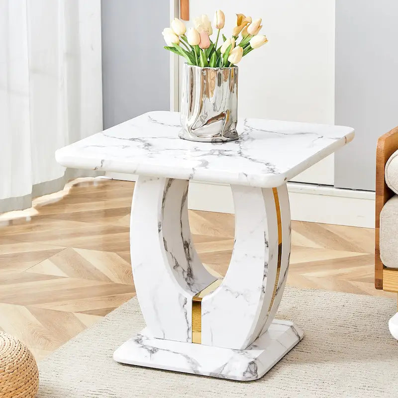 23.6 Modern Square Coffee Table with Gold Plated Decorative Strips for Living Room