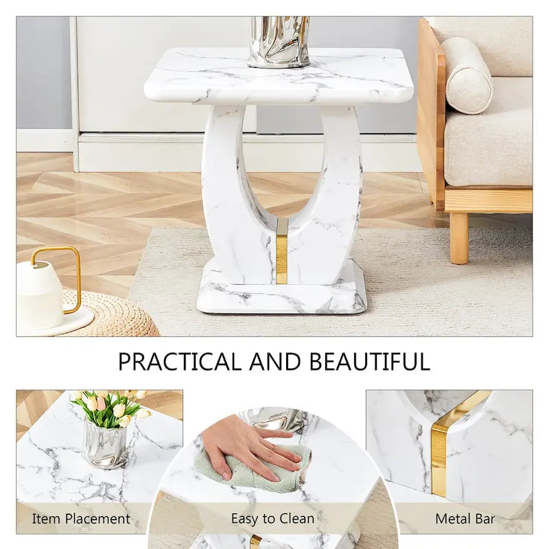23.6 Modern Square Coffee Table with Gold Plated Decorative Strips for Living Room