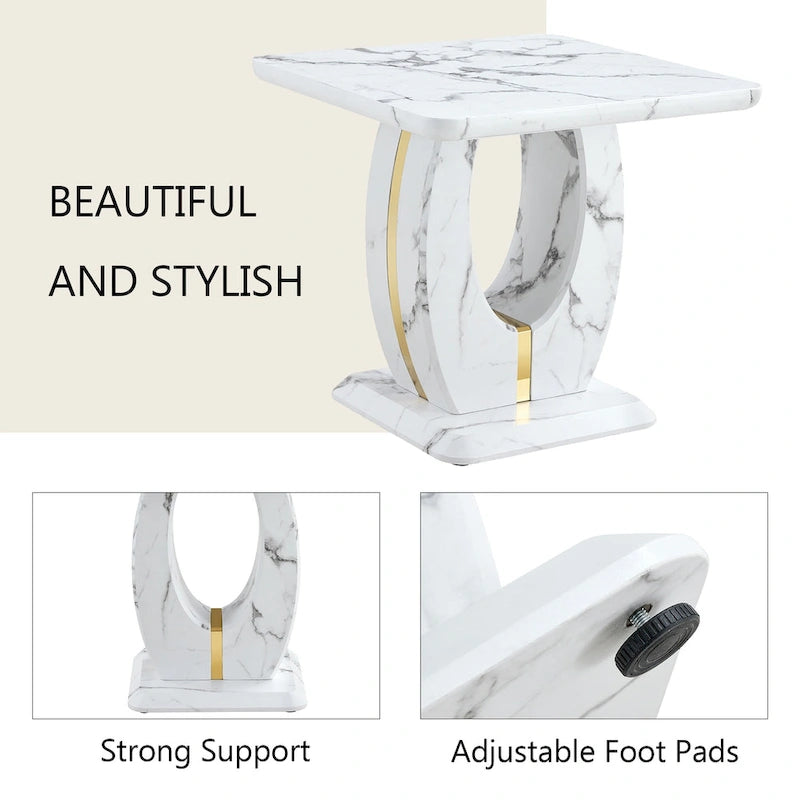 23.6 Modern Square Coffee Table with Gold Plated Decorative Strips for Living Room