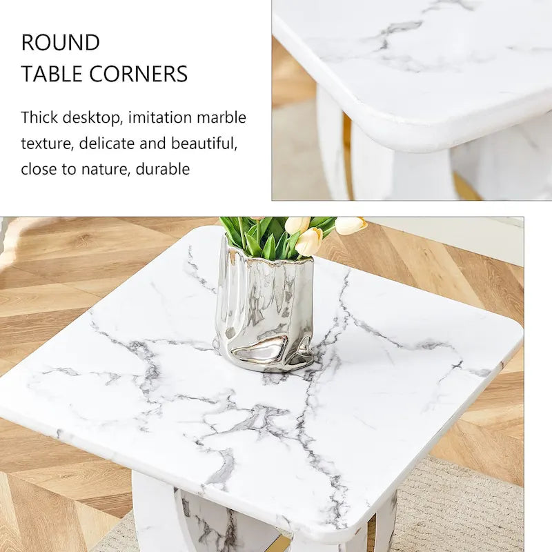 23.6 Modern Square Coffee Table with Gold Plated Decorative Strips for Living Room