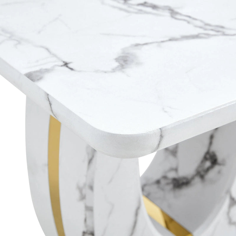 23.6 Modern Square Coffee Table with Gold Plated Decorative Strips for Living Room