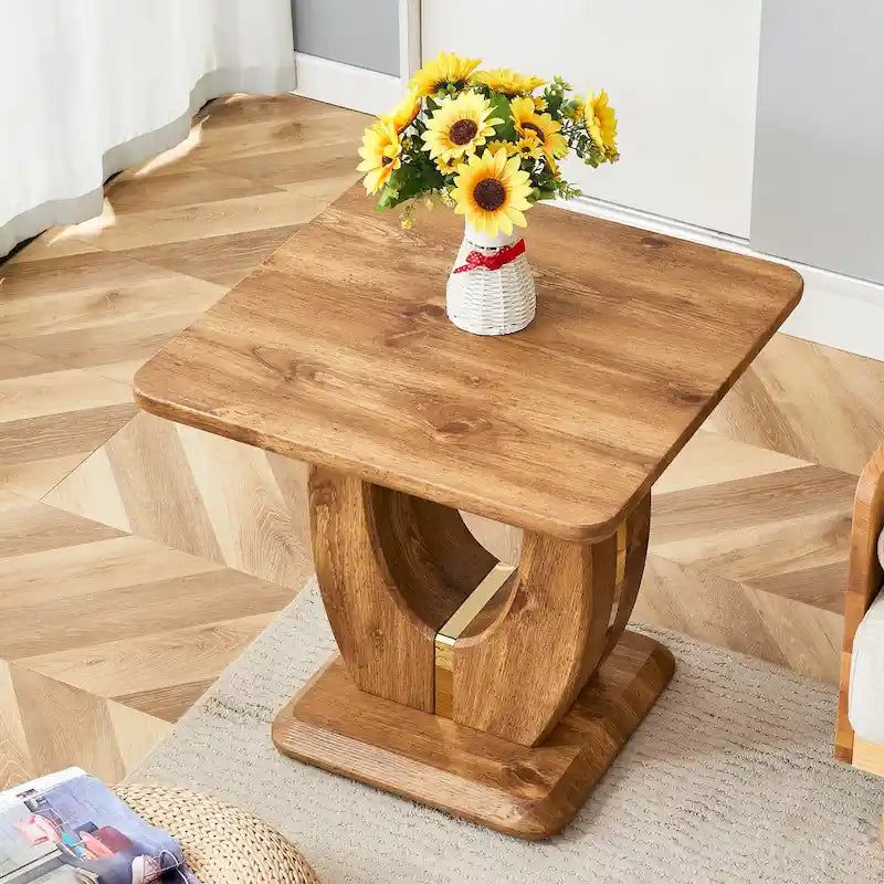 23.6 Modern Square Coffee Table with Gold Plated Decorative Strips for Living Room