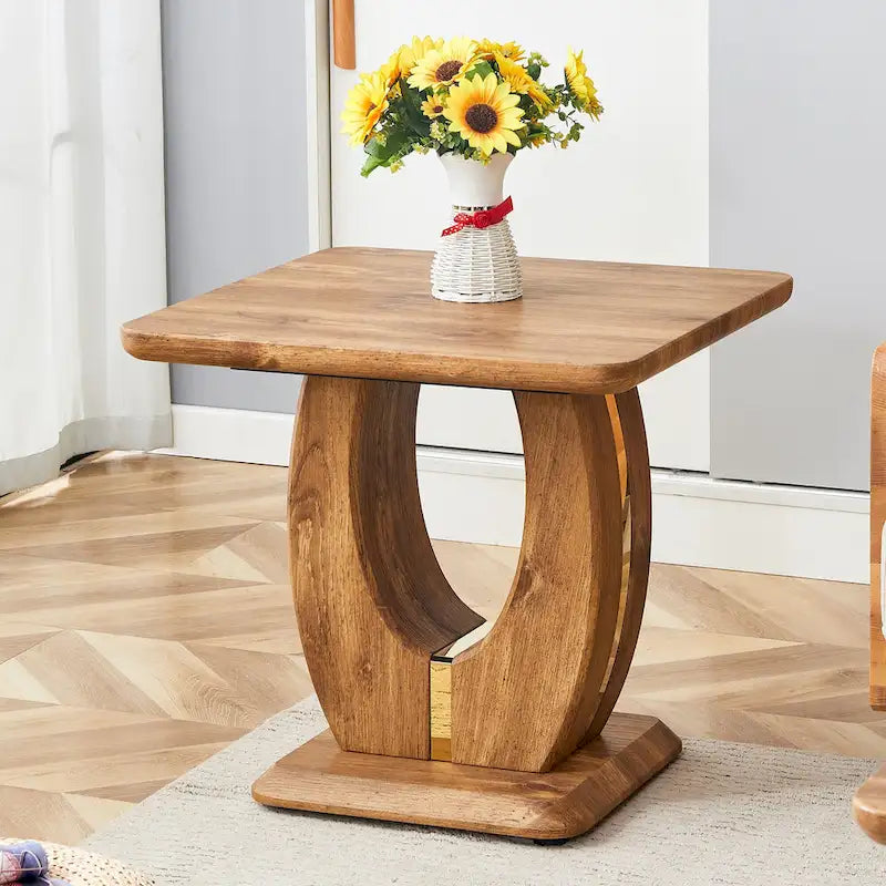 23.6 Modern Square Coffee Table with Gold Plated Decorative Strips for Living Room