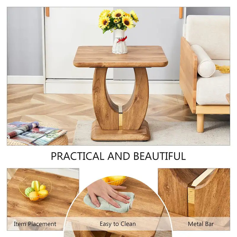 23.6 Modern Square Coffee Table with Gold Plated Decorative Strips for Living Room