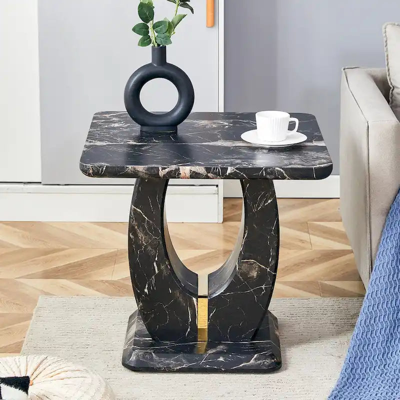 23.6 Modern Square Coffee Table with Gold Plated Decorative Strips for Living Room
