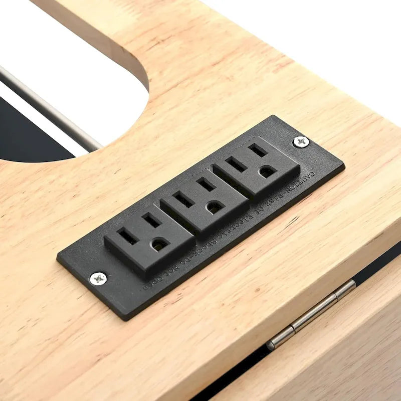 Roomfitters Kitchen Island with Power Outlet, Kitchen Storage Island with Drop Leaf and Rubber Wood, 5 Wheels
