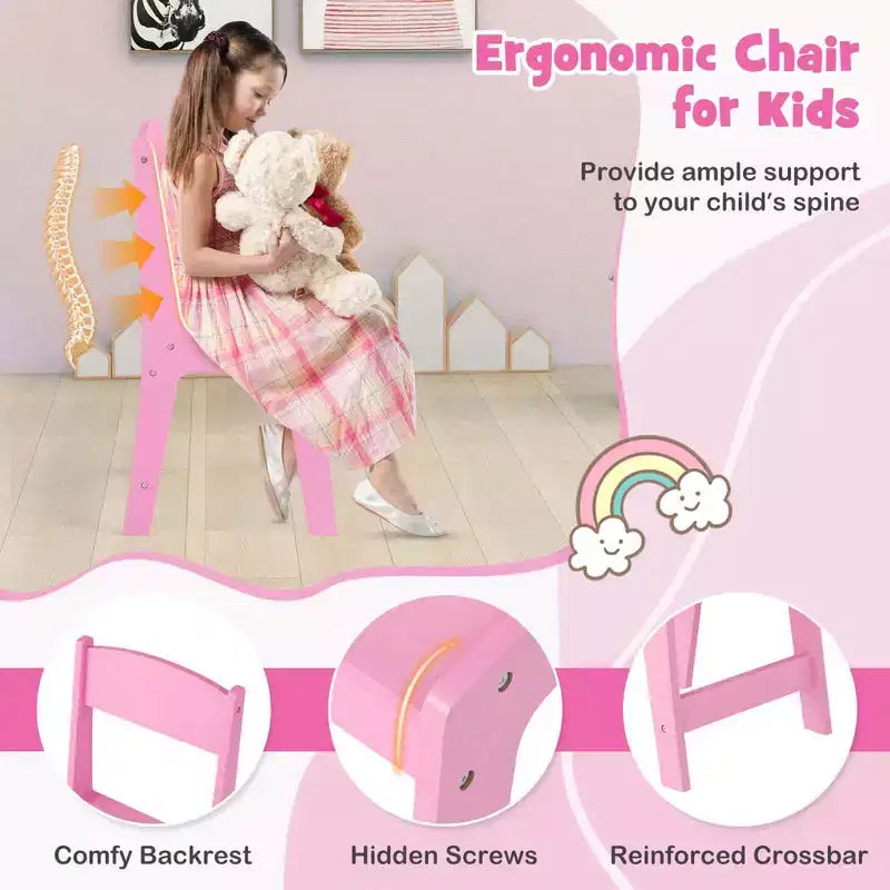 Coiffeuse et Chaise pour Enfants, Table de Maquillage Princesse Rose/Blanc