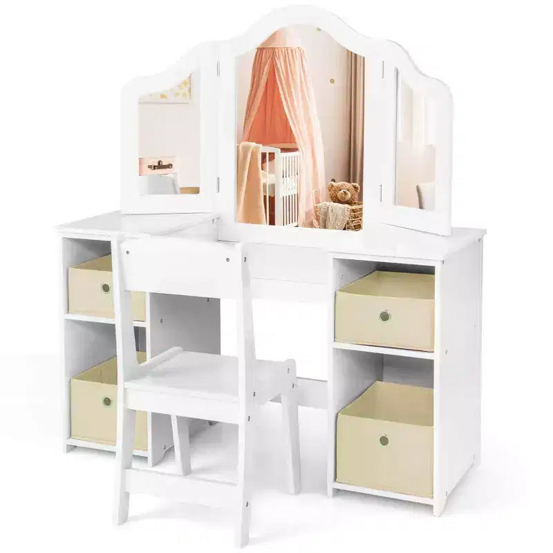 Coiffeuse et Chaise pour Enfants, Table de Maquillage Princesse Rose/Blanc