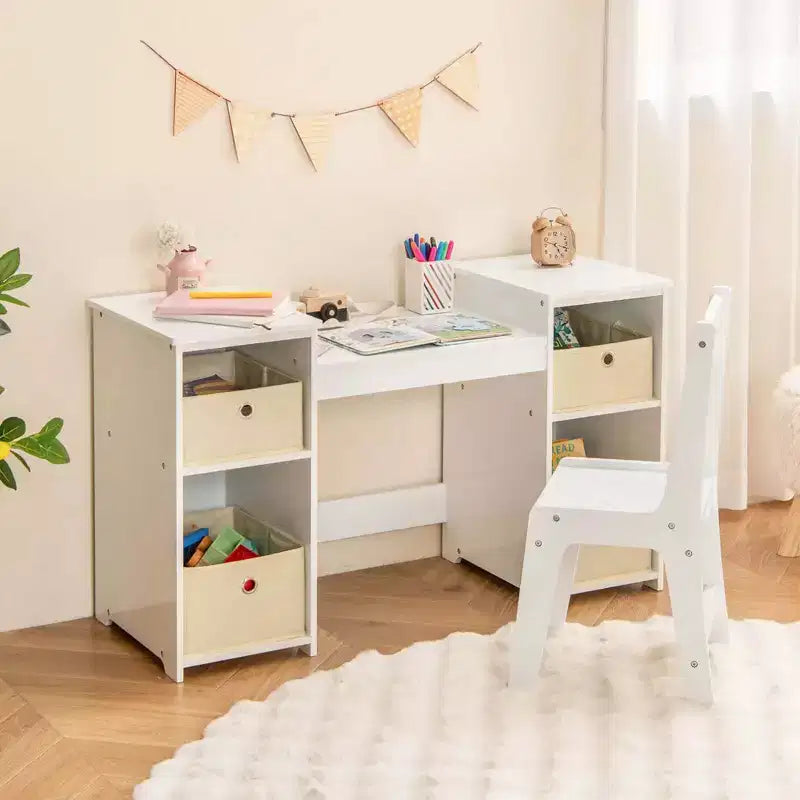Coiffeuse et Chaise pour Enfants, Table de Maquillage Princesse Rose/Blanc
