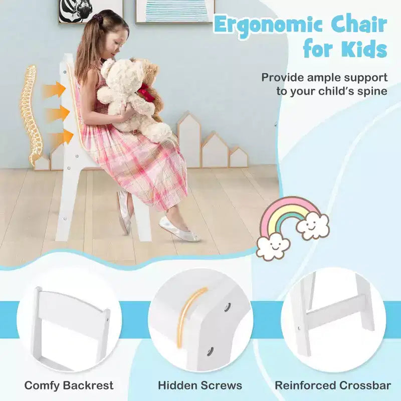 Coiffeuse et Chaise pour Enfants, Table de Maquillage Princesse Rose/Blanc